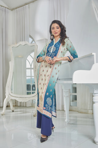 Blue Mandarin Collar Kurti