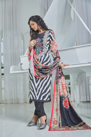 Dark Blue Zebra-Print Kurta Set