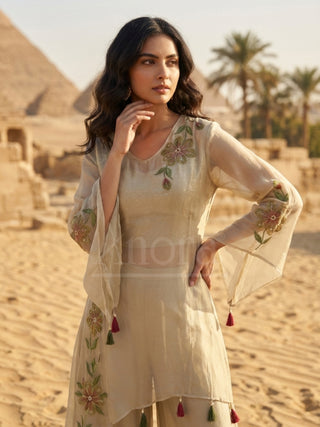 Beige Embroidered Palazzo Set