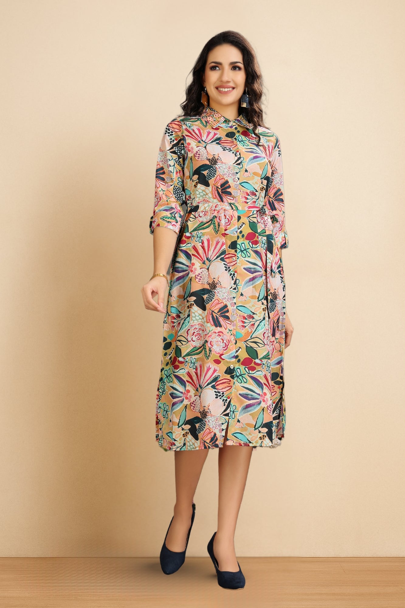 Multicolour floral print Midi dress | Anora Fashion Anora Fashions Multicolour floral print Midi dress | Anora Fashion Anora Fashions