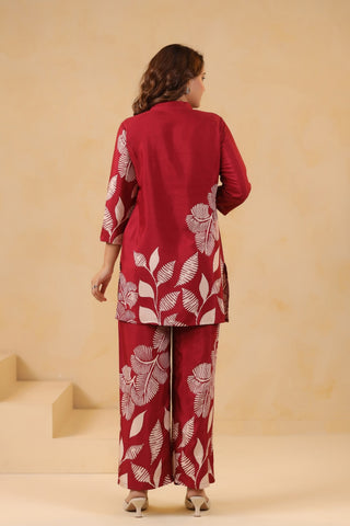Red Printed coord set for Women