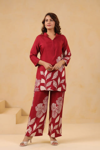 Red Printed coord set for Women