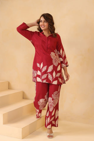 Red Printed coord set for Women