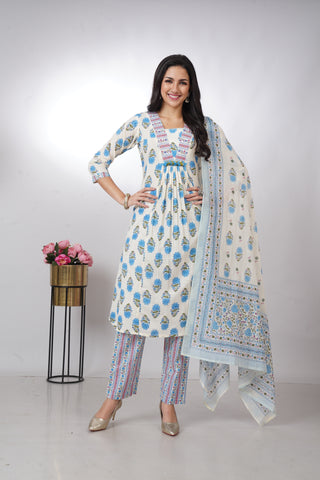 White Cotton kurta Set by Anora 