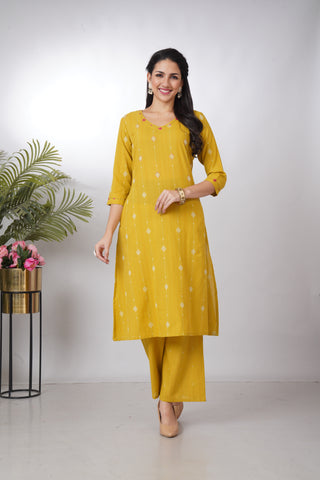 Yellow Cotton Kurta set - Anora