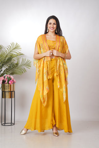 Mustard Yellow Crop top palazzo set with jacket - Anora