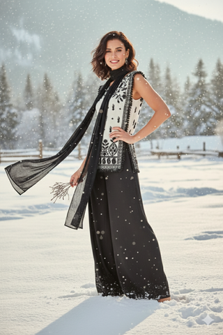 Black and white palazzo set  indo western - Anora Fashions