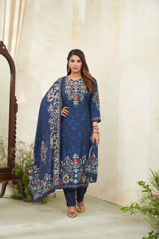 Floral Nevy Blue Kurta Set