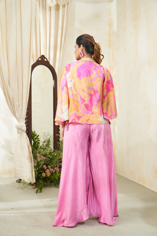 Multicolor Abstract & Pink Indo-Western Set