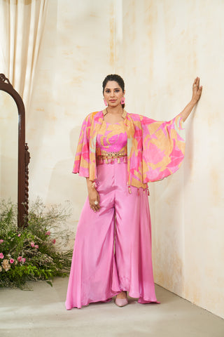 Multicolor Abstract & Pink Indo-Western Set