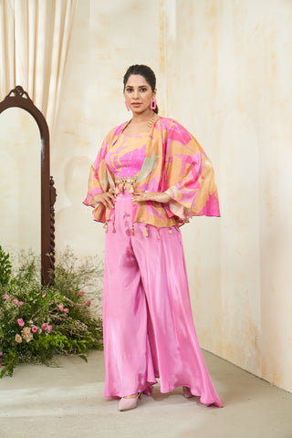 Multicolor Abstract & Pink Indo-Western Set