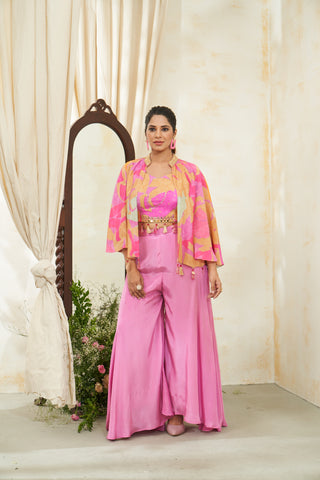 Multicolor Abstract & Pink Indo-Western Set