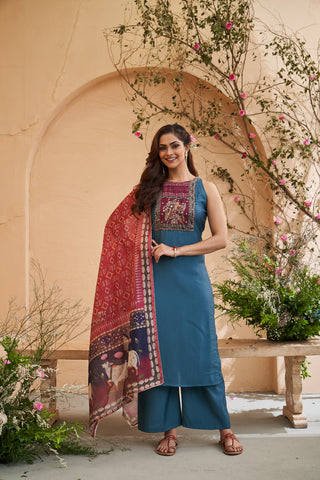 Blue Flame Embroidered Set