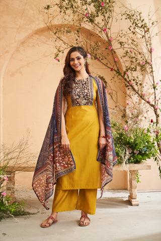 Mustard Bloom Embroidered Set