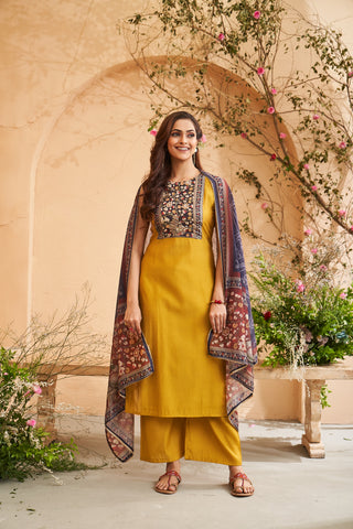 Mustard Bloom Embroidered Set