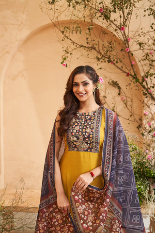 Mustard Bloom Embroidered Set