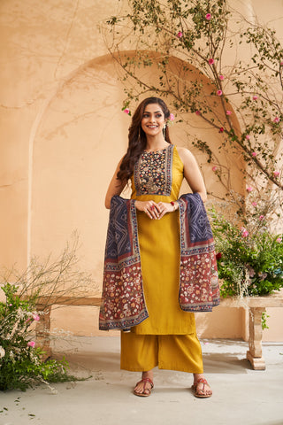 Mustard Bloom Embroidered Set