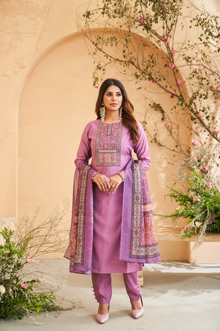 Purple Floral Geometric Embroidered Set