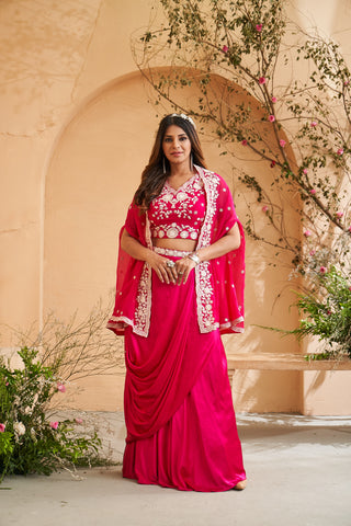 Pink Glow with White Embroidered sharara set