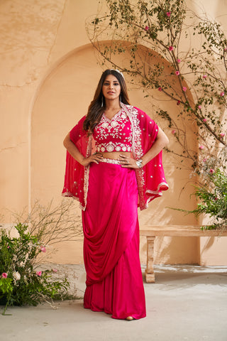 Pink Glow with White Embroidered sharara set