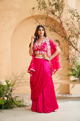 Pink Glow with White Embroidered sharara set