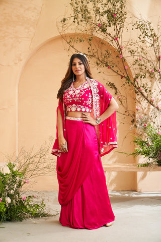 Pink Glow with White Embroidered sharara set