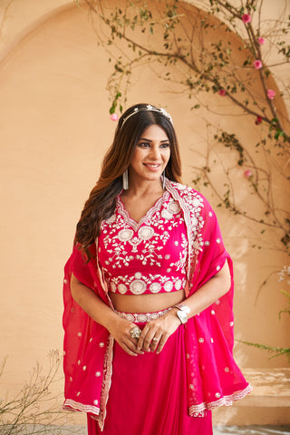 Pink Glow with White Embroidered sharara set