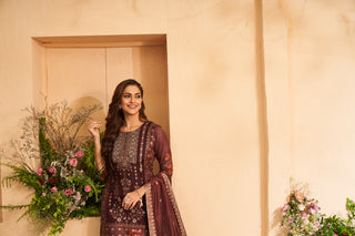 Maroon Jacquard Embroidered Floral Kurta Set