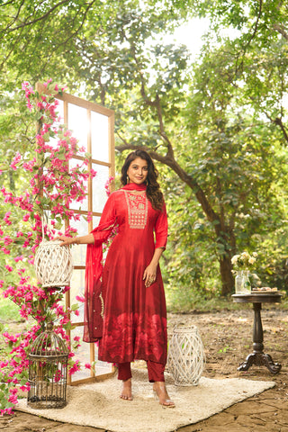 Red Silk Kurta Set with Matching Dupatta