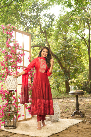 Red Silk Kurta Set with Matching Dupatta