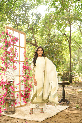 Pista Green Cotton Kurta Set with Matching Dupatta