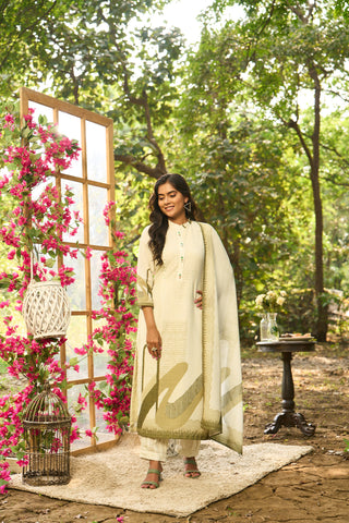 Pista Green Cotton Kurta Set with Matching Dupatta