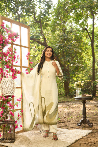 Pista Green Cotton Kurta Set with Matching Dupatta