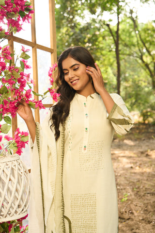 Pista Green Cotton Kurta Set with Matching Dupatta