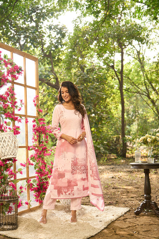 Light Pink Cotton Kurta Set with Matching Dupatta