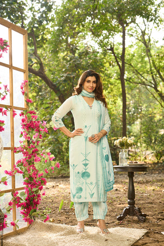 Light Blue Cotton Kurta Set with Matching Dupatta