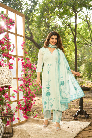 Light Blue Cotton Kurta Set with Matching Dupatta
