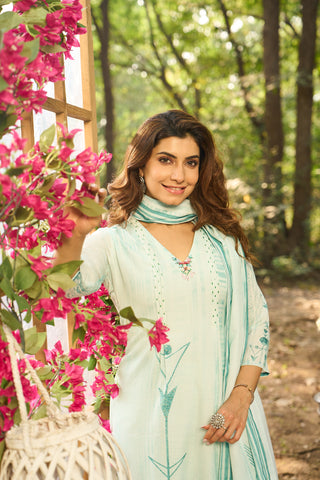 Light Blue Cotton Kurta Set with Matching Dupatta