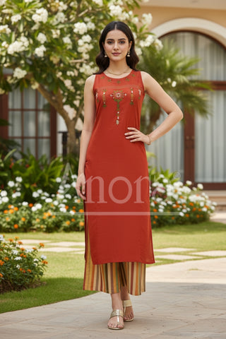 red cotton kurta pant set