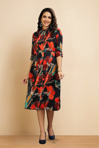 black midi dress floral print 